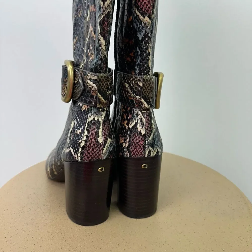 Coach Women’s Evenly Snakeskin Multicolored Oxblood Neutral Stripe Below the Kne